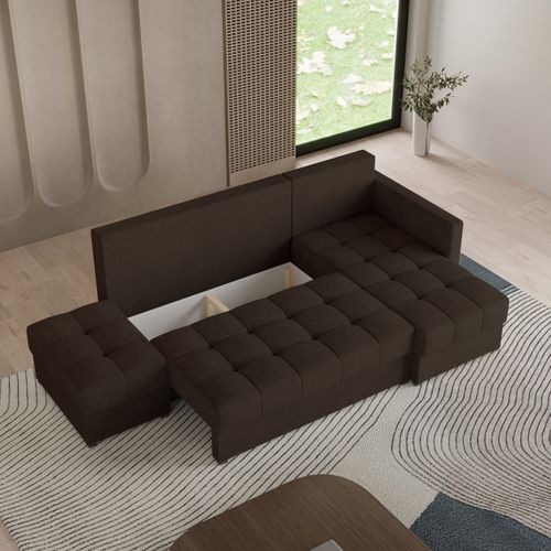 Canapé D'angle Lumari Marron En Tissu Texturé Avec Fonction De Couchage