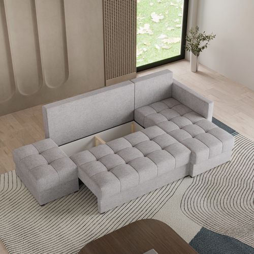 Canapé D'angle Lumari Gris Clair En Tissu Texturé Avec Fonction De Couchage