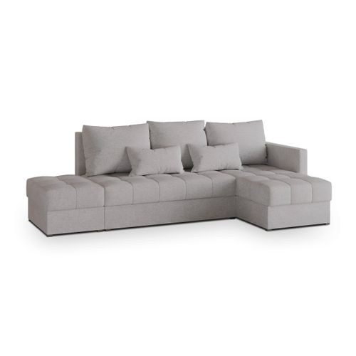 Canapé D'angle Lumari Gris Clair En Tissu Texturé Avec Fonction De Couchage