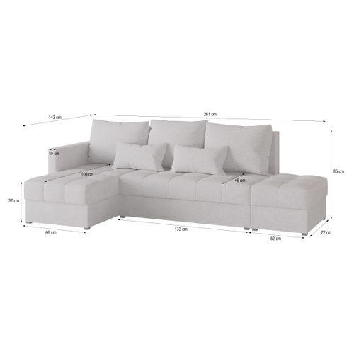 Canapé D'angle Lumari Gris Clair En Tissu Texturé Avec Fonction De Couchage