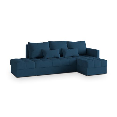Canapé D'angle Lumari Bleu En Peluche Avec Fonction De Couchage