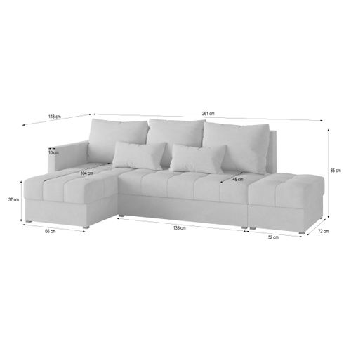 Canapé D'angle Lumari Bleu En Peluche Avec Fonction De Couchage