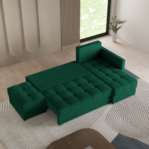 Canapé D'angle Lumari Vert Sapin En Peluche Avec Fonction De Couchage