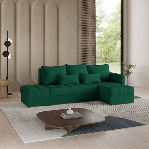 Canapé D'angle Lumari Vert Sapin En Peluche Avec Fonction De Couchage