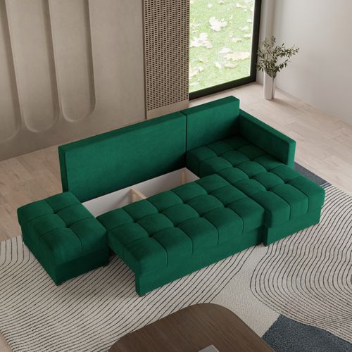 Canapé D'angle Lumari Vert Sapin En Peluche Avec Fonction De Couchage