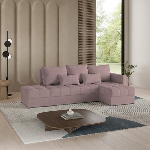 Canapé D'angle Lumari Rose En Peluche Avec Fonction De Couchage