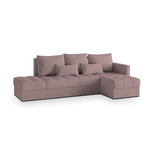 Canapé D'angle Lumari Rose En Peluche Avec Fonction De Couchage