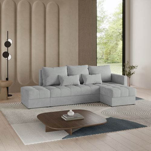 Canapé D'angle Lumari Gris Clair En Peluche Avec Fonction De Couchage
