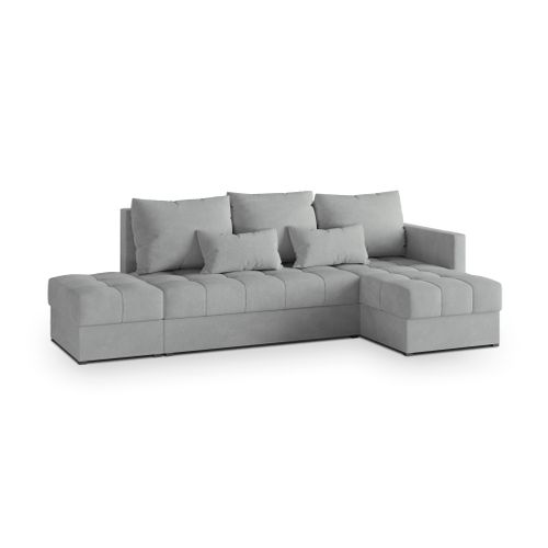 Canapé D'angle Lumari Gris Clair En Peluche Avec Fonction De Couchage