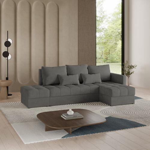 Canapé D'angle Lumari Gris En Peluche Avec Fonction De Couchage