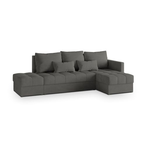 Canapé D'angle Lumari Gris En Peluche Avec Fonction De Couchage