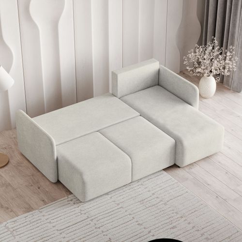 Canapé D'angle Suvino Crème En Tissu Texturé Avec Fonction De Couchage