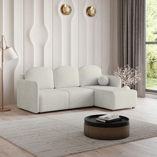 Canapé D'angle Suvino Crème En Tissu Texturé Avec Fonction De Couchage