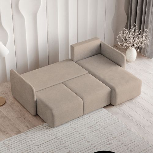 Canapé D'angle Suvino Beige En Tissu Texturé Avec Fonction De Couchage