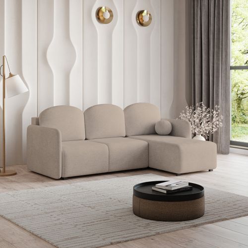 Canapé D'angle Suvino Beige En Tissu Texturé Avec Fonction De Couchage