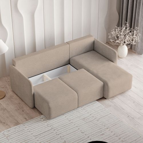 Canapé D'angle Suvino Beige En Tissu Texturé Avec Fonction De Couchage