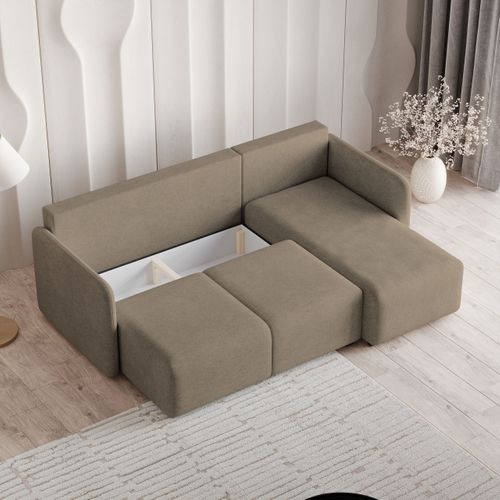 Canapé D'angle Suvino Marron En Tissu Texturé Avec Fonction De Couchage