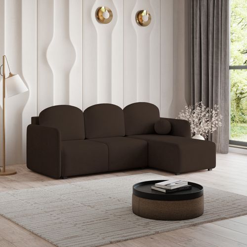 Canapé D'angle Suvino Marron En Tissu Texturé Avec Fonction De Couchage