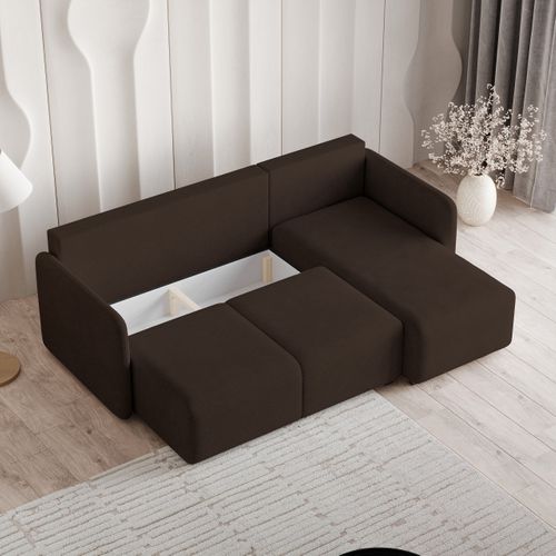 Canapé D'angle Suvino Marron En Tissu Texturé Avec Fonction De Couchage