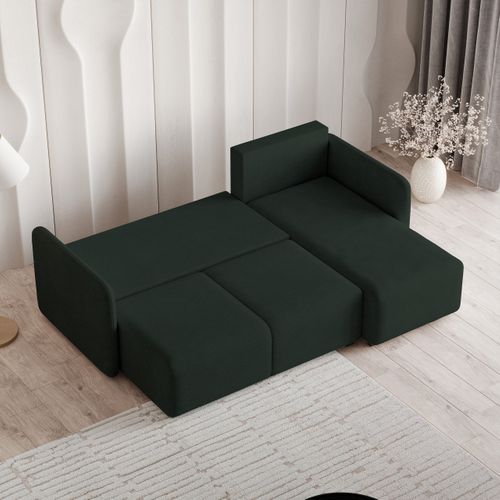 Canapé D'angle Suvino Vert En Tissu Texturé Avec Fonction De Couchage
