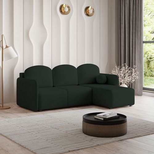 Canapé D'angle Suvino Vert En Tissu Texturé Avec Fonction De Couchage