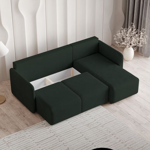 Canapé D'angle Suvino Vert En Tissu Texturé Avec Fonction De Couchage