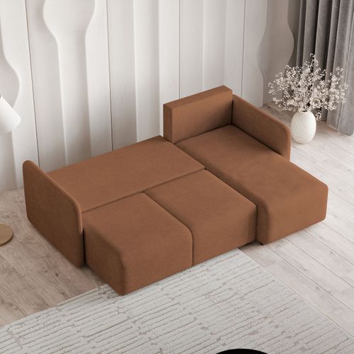 Canapé D'angle Suvino Cuivré En Tissu Texturé Avec Fonction De Couchage