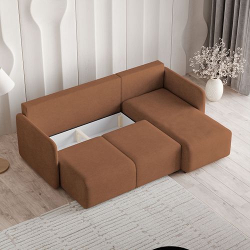 Canapé D'angle Suvino Cuivré En Tissu Texturé Avec Fonction De Couchage
