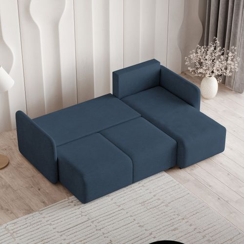 Canapé D'angle Suvino Bleu En Tissu Texturé Avec Fonction De Couchage