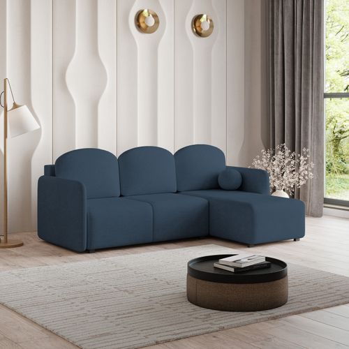 Canapé D'angle Suvino Bleu En Tissu Texturé Avec Fonction De Couchage