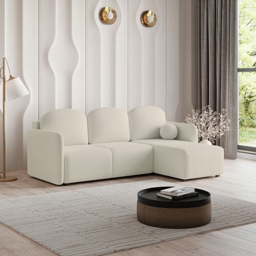 Canapé D'angle Suvino Crème En Bouclé Avec Fonction De Couchage
