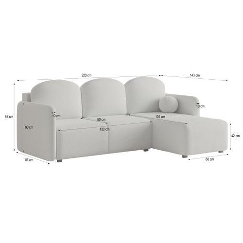 Canapé D'angle Suvino Crème En Bouclé Avec Fonction De Couchage