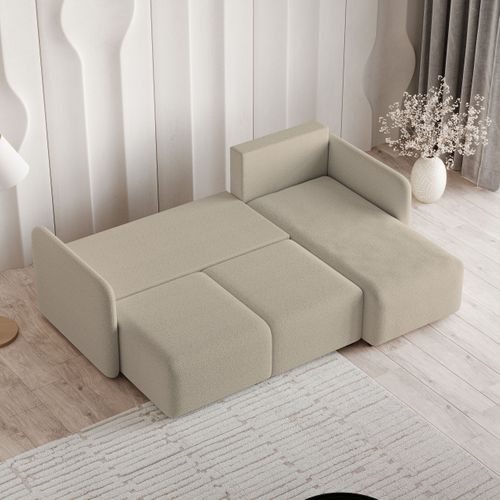 Canapé D'angle Suvino Beige En Bouclé Avec Fonction De Couchage