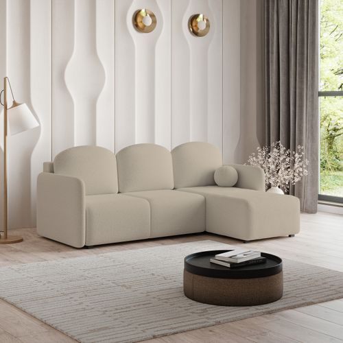 Canapé D'angle Suvino Beige En Bouclé Avec Fonction De Couchage