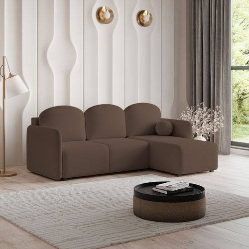 Canapé D'angle Suvino Marron En Bouclé Avec Fonction De Couchage