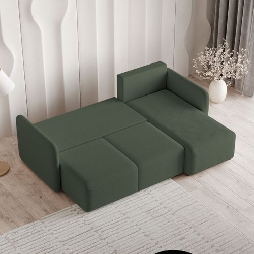 Canapé D'angle Suvino Vert En Bouclé Avec Fonction De Couchage