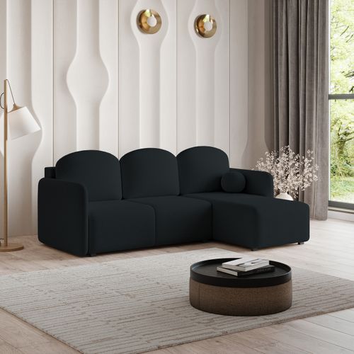 Canapé D'angle Suvino Noir En Bouclé Avec Fonction De Couchage
