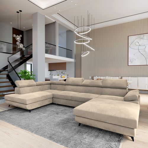 Canapé D'angle Rubano Crème En Velours Avec Fonction De Couchage