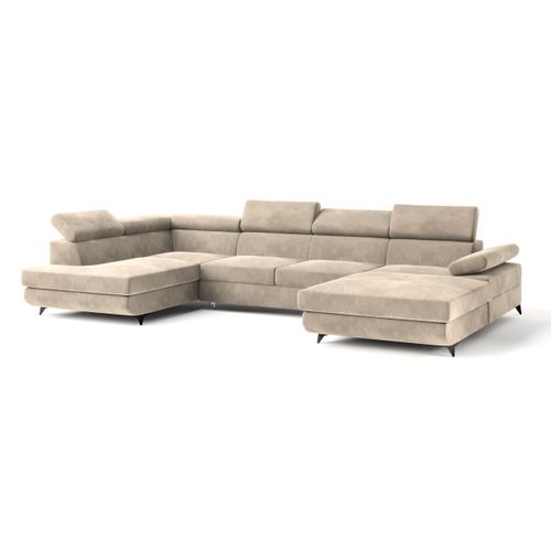 Canapé D'angle Rubano Crème En Velours Avec Fonction De Couchage