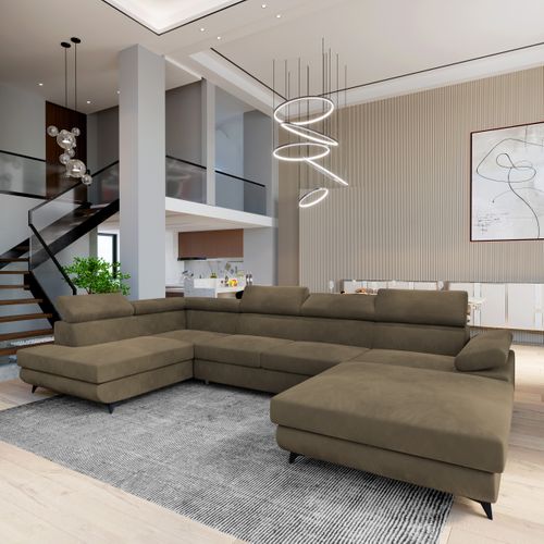 Canapé D'angle Rubano Beige En Velours Avec Fonction De Couchage