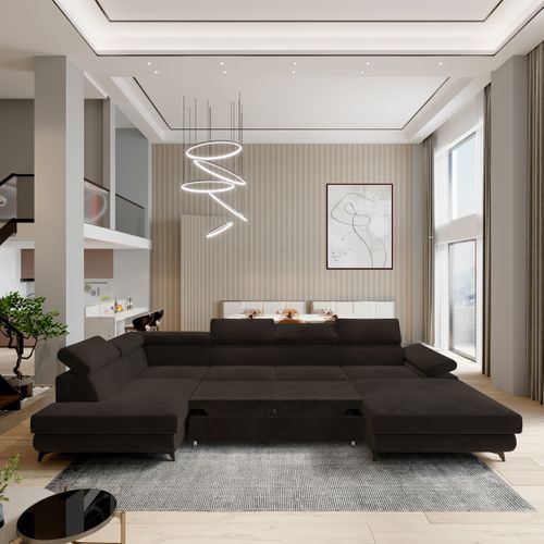 Canapé D'angle Rubano Marron En Velours Avec Fonction De Couchage