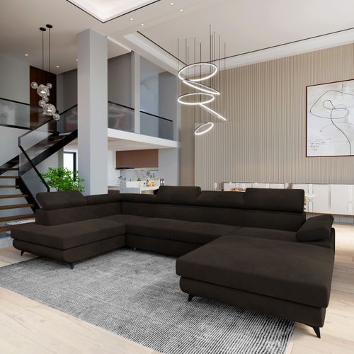 Canapé D'angle Rubano Marron En Velours Avec Fonction De Couchage