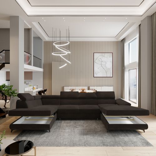 Canapé D'angle Rubano Marron En Velours Avec Fonction De Couchage