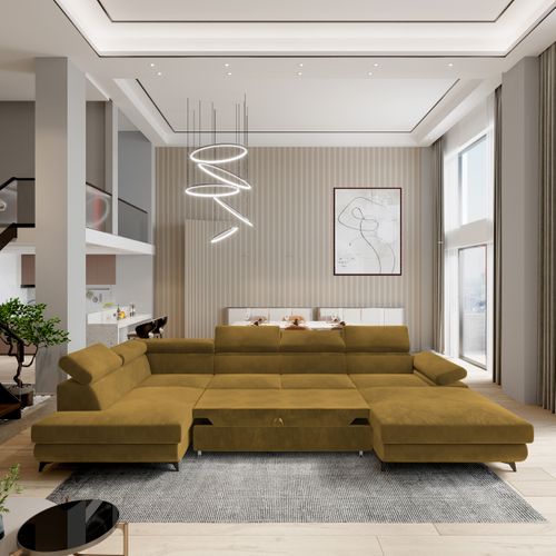 Canapé D'angle Rubano Jaune En Velours Avec Fonction De Couchage