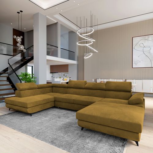 Canapé D'angle Rubano Jaune En Velours Avec Fonction De Couchage