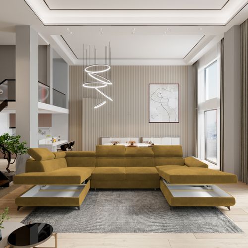 Canapé D'angle Rubano Jaune En Velours Avec Fonction De Couchage