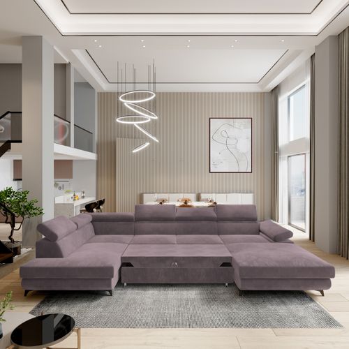 Canapé D'angle Rubano Violet En Velours Avec Fonction De Couchage