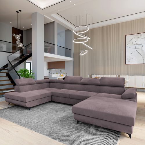 Canapé D'angle Rubano Violet En Velours Avec Fonction De Couchage