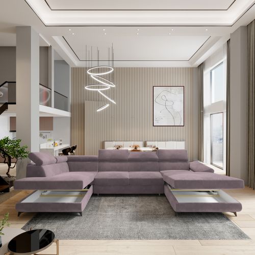 Canapé D'angle Rubano Violet En Velours Avec Fonction De Couchage