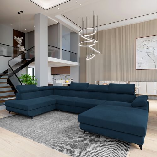 Canapé D'angle Rubano Bleu En Velours Avec Fonction De Couchage